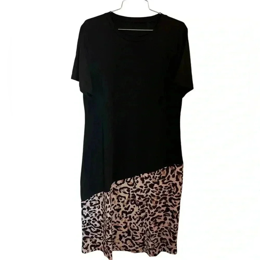 NEW Leopard Color Block Maxi Dress Size Large Casual Chic Flowy - Picture 8 of 11